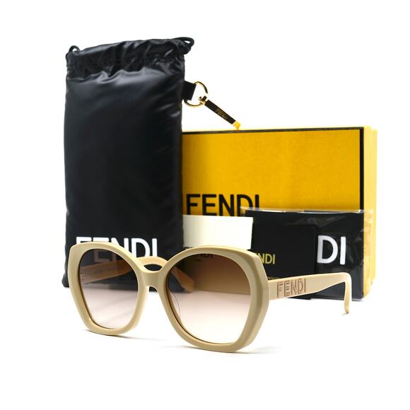 NEW FENDI FE40112I 57F SHINY BEIGE BROWN GRADIENT AUTHENTIC SUNGLASSES - Picture 1 of 12